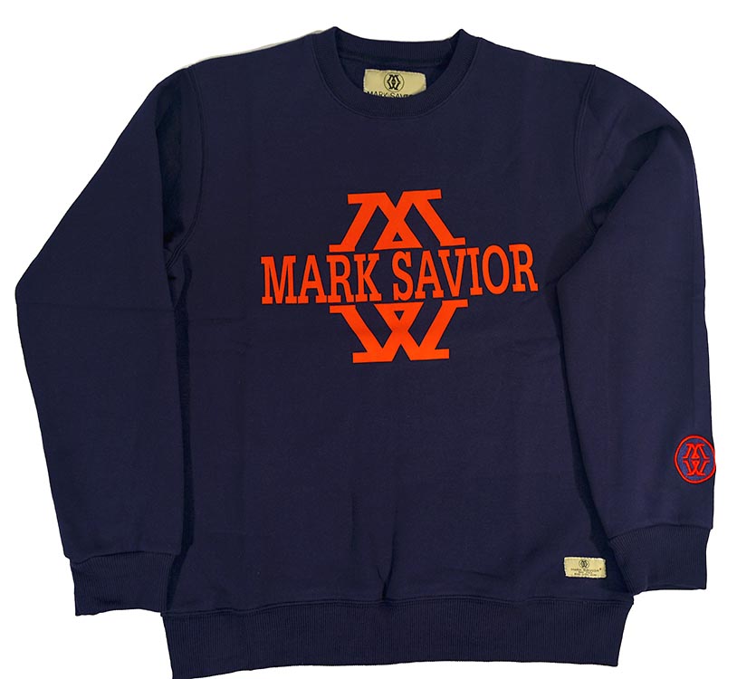 Mark Savior Men’s Blue Sweater with red Logo and Sleeve logo embroidered