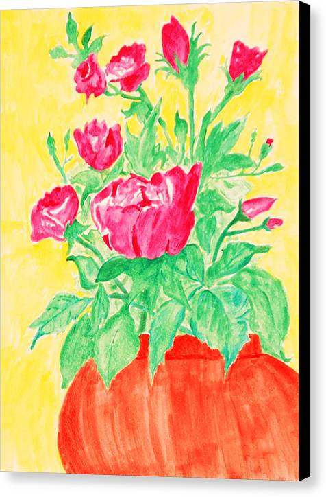 Red Flowers in a Brown vase - Canvas Print