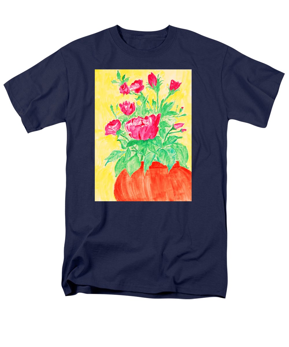 Red Flowers in a Brown vase - Men's T-Shirt  (Regular Fit)