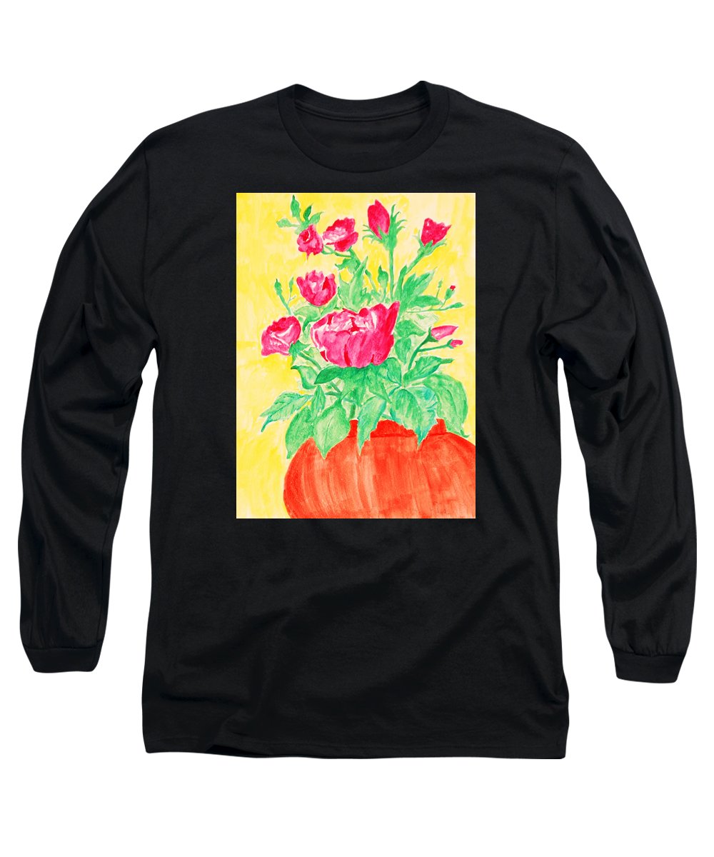 Red Flowers in a Brown vase - Long Sleeve T-Shirt