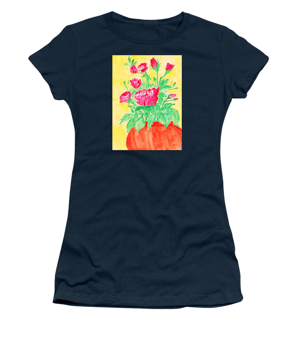 Red Flowers in a Brown vase - Women's T-Shirt