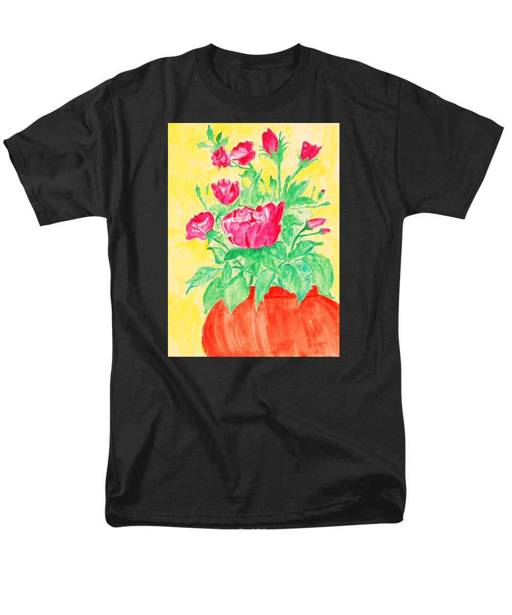 Red Flowers in a Brown vase - Men's T-Shirt  (Regular Fit)